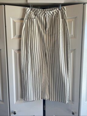 Women's Midi Skirt in White with Black Pinstripes